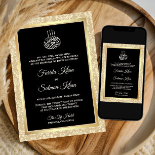 Convites Casamento Islâmico Muçulmano em Damasco Preto Crem