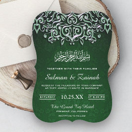 Convites Casamento Islâmico Muçulmano Emerald Green Damask