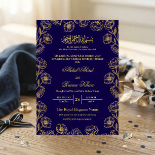 Convites Casamento Islâmico Muçulmano Floral Azul Real e Do