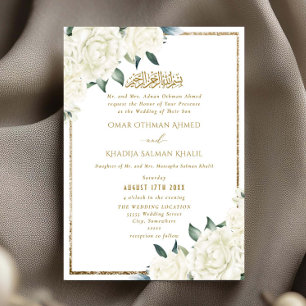 Convites Casamento Islâmico Muçulmano Floral Branco Brilho