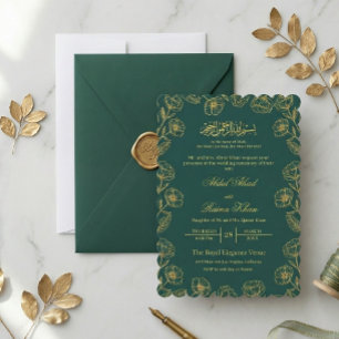 Convites Casamento Islâmico Muçulmano Floral em Dourado e T