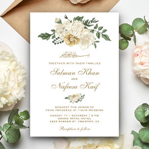 Convites Casamento Islâmico Muçulmano Floral Marfim Elegant