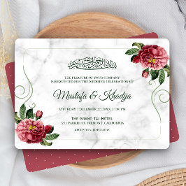 Convites Casamento Islâmico Muçulmano Floral Rosa Elegante 