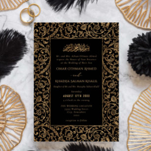 Convites Casamento Islâmico Muçulmano Floral Vintage Dourad