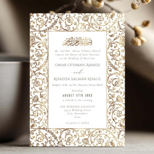 Convites Casamento Islâmico Muçulmano Floral Vintage Dourad