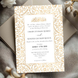 Convites Casamento Islâmico Muçulmano Floral Vintage Dourad