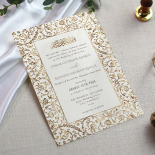 Convites Casamento Islâmico Muçulmano Floral Vintage Dourad