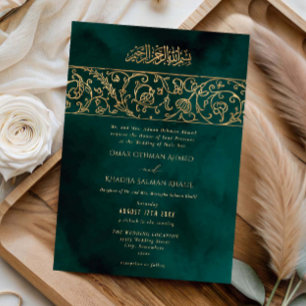 Convites Casamento Islâmico Muçulmano Luxuoso Floral Dourad