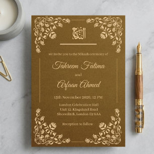 Convites Casamento Islâmico Muçulmano Nikkah Floral em Ouro