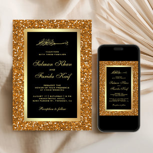 Convites Casamento Islâmico Muçulmano Preto Brilho Dourado