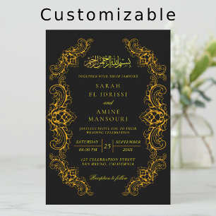 Convites Casamento Islâmico Muçulmano Preto e Dourado de Lu