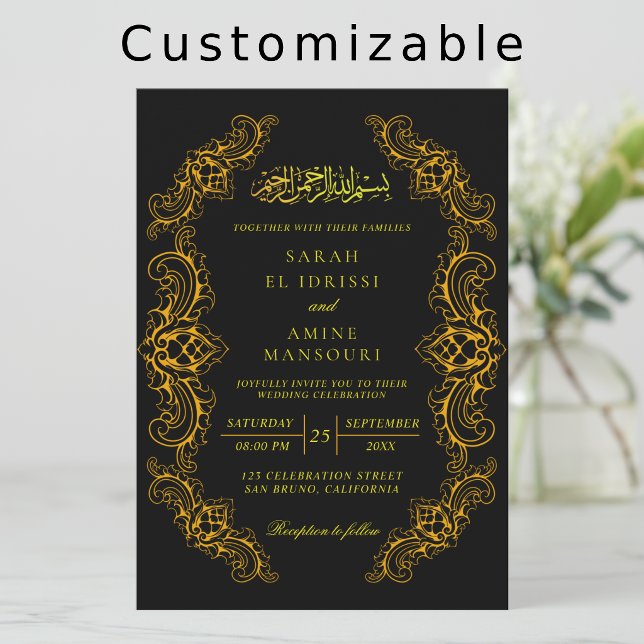Convites Casamento Islâmico Muçulmano Preto e Dourado de Lu (Criador carregado)