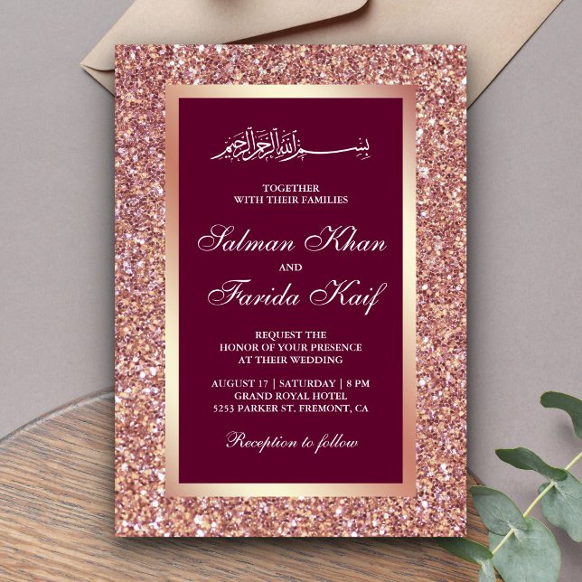 Convites Casamento Islâmico Muçulmano Rosa Dourado Brilho R (Criador carregado)