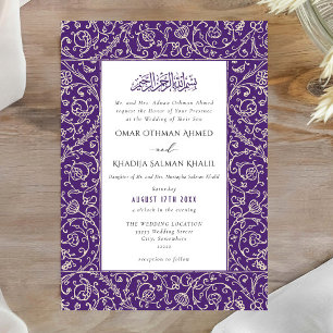 Convites Casamento Islâmico Muçulmano Roxo Vintage Floral