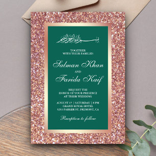 Convites Casamento Islâmico Muçulmano Verde Brilho Dourado