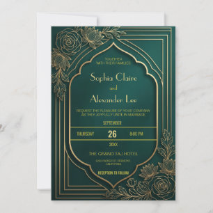Convites Casamento Islâmico Muçulmano Verde Esmeralda e Dou
