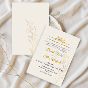 Convites Casamento Islâmico Nikah Floral em Ouro Elegante