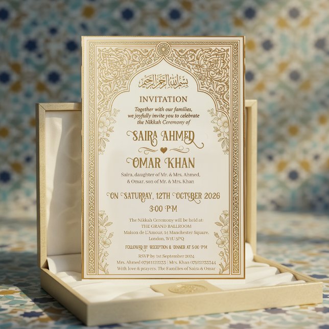 Convites Casamento Islâmico Nikkah com Renda Dourada Elegan (Criador carregado)