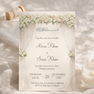 Convites Casamento Islâmico Nikkah Minimalista Floral Muçul