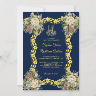 Convites Casamento Islâmico Otomano Azul Dourado Marinha