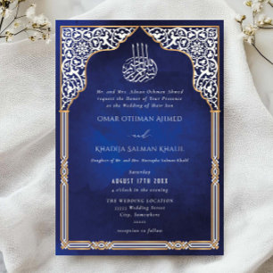 Convites Casamento Islâmico Ouro & Azul Arco Ornado Arabesc