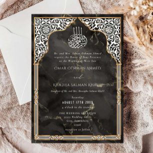 Convites Casamento Islâmico Ouro e Preto Arco Ornado Arabes