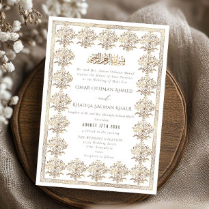 Convites Casamento Islâmico Ouro Romântico Antigo Ornamenta
