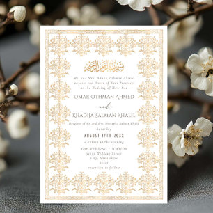 Convites Casamento Islâmico Ouro Romântico Antigo Ornamenta
