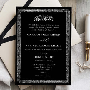 Convites Casamento Islâmico Preto e Branco Ornamentado Vint