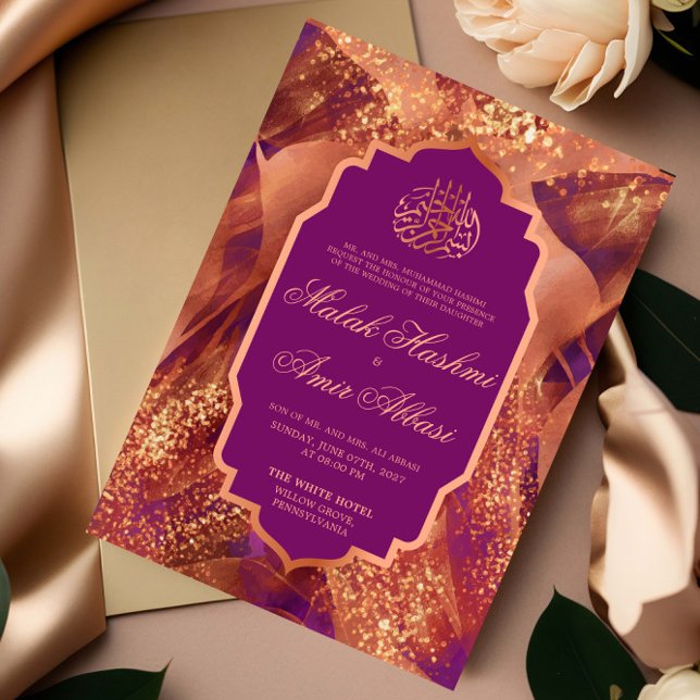 Convites Casamento Islâmico Roxo-Islâmico Elegante (Criador carregado)