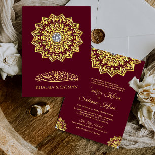 Convites Casamento Islâmico Tradicional com Motivo Dourado 