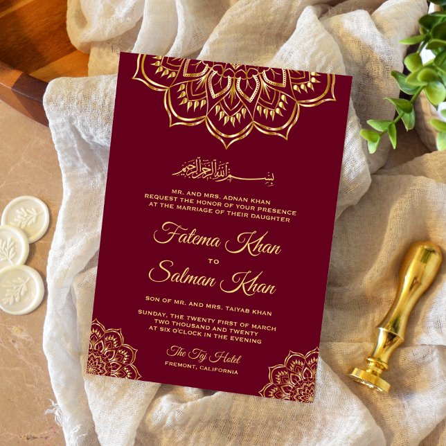 Convites Casamento Islâmico Tradicional com Motivo Dourado  (Criador carregado)