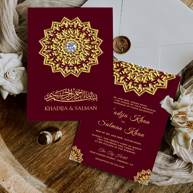 Convites Casamento Islâmico Tradicional com Motivo Dourado  (Criador carregado)