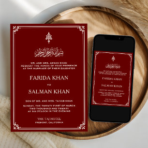 Convites Casamento Islâmico Tradicional Vermelho e Borda Cr