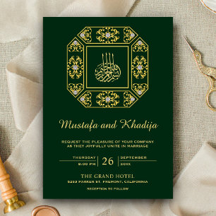 Convites Casamento Islâmico Verde Damasco Dourado Ornamenta