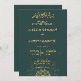 Convites Casamento Islâmico Verde Emerald, Dourado antigo