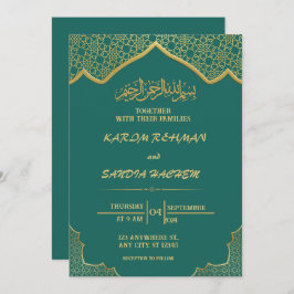 Convites Casamento Islâmico Verde Emerald, Dourado antigo