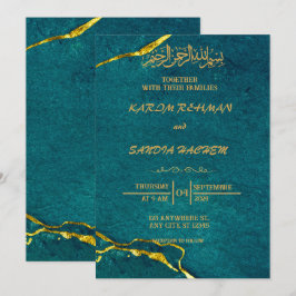 Convites Casamento Islâmico Verde Emerald, Dourado antigo