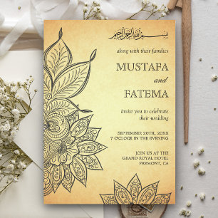 Convites Casamento Islâmico Vintage Mehendi Henna