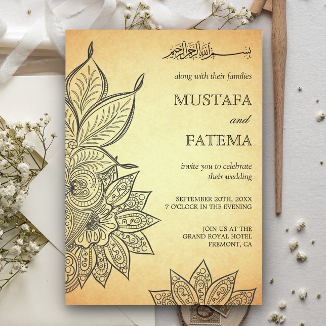 Convites Casamento Islâmico Vintage Mehendi Henna (Criador carregado)
