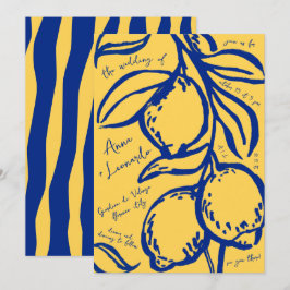 Convites Casamento Italiano Azul Desenhado à Mão Retro