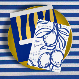 Convites Casamento Italiano Azul Desenhado à Mão Retro