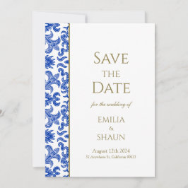 Convites Casamento italiano azul e branco Salvar a data