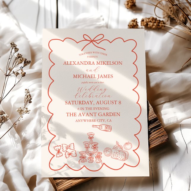 Convites Casamento Italiano Caprichoso Ondulado  (Criador carregado)