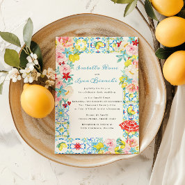 Convites Casamento italiano de azulejos azuis da Costa Amal