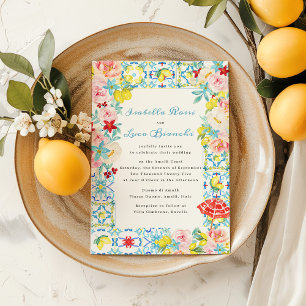 Convites Casamento italiano de azulejos azuis da Costa Amal