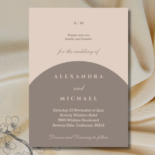 Convites Casamento Japandi Minimalista Beige Taupe Monogram