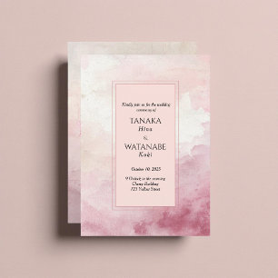 Convites Casamento Japonês com Lavagem de Aquarela Rosa Rub