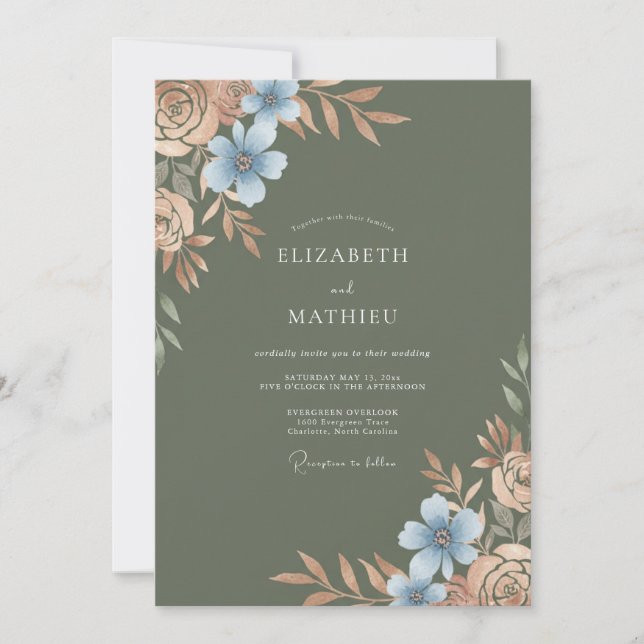 Convites Casamento Jardim Oliva Flor de Açúcar Azure (Frente)