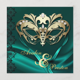 Convites Casamento Jeweled do mascarada cerceta Dourado